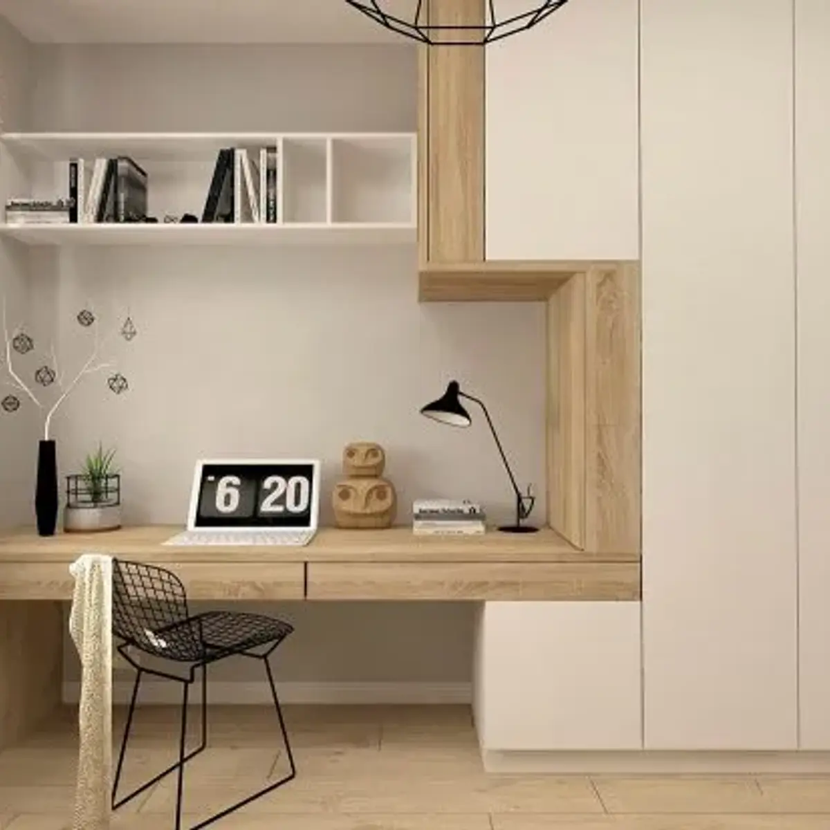 beige scandinavian study room with study — real Indian home