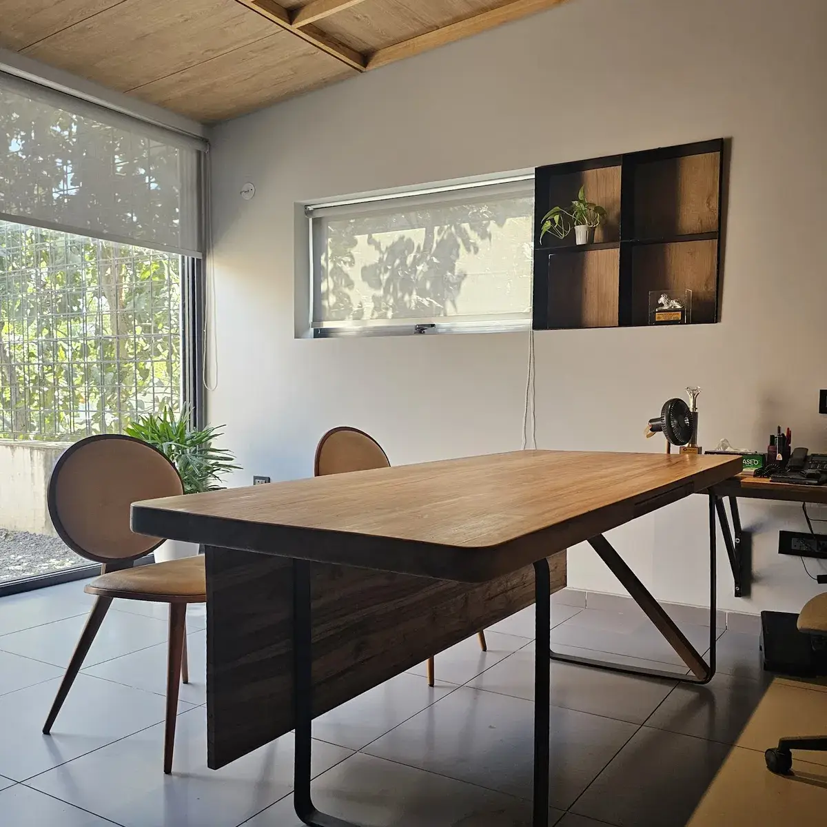 earthy industrial study room with wood — real Indian home