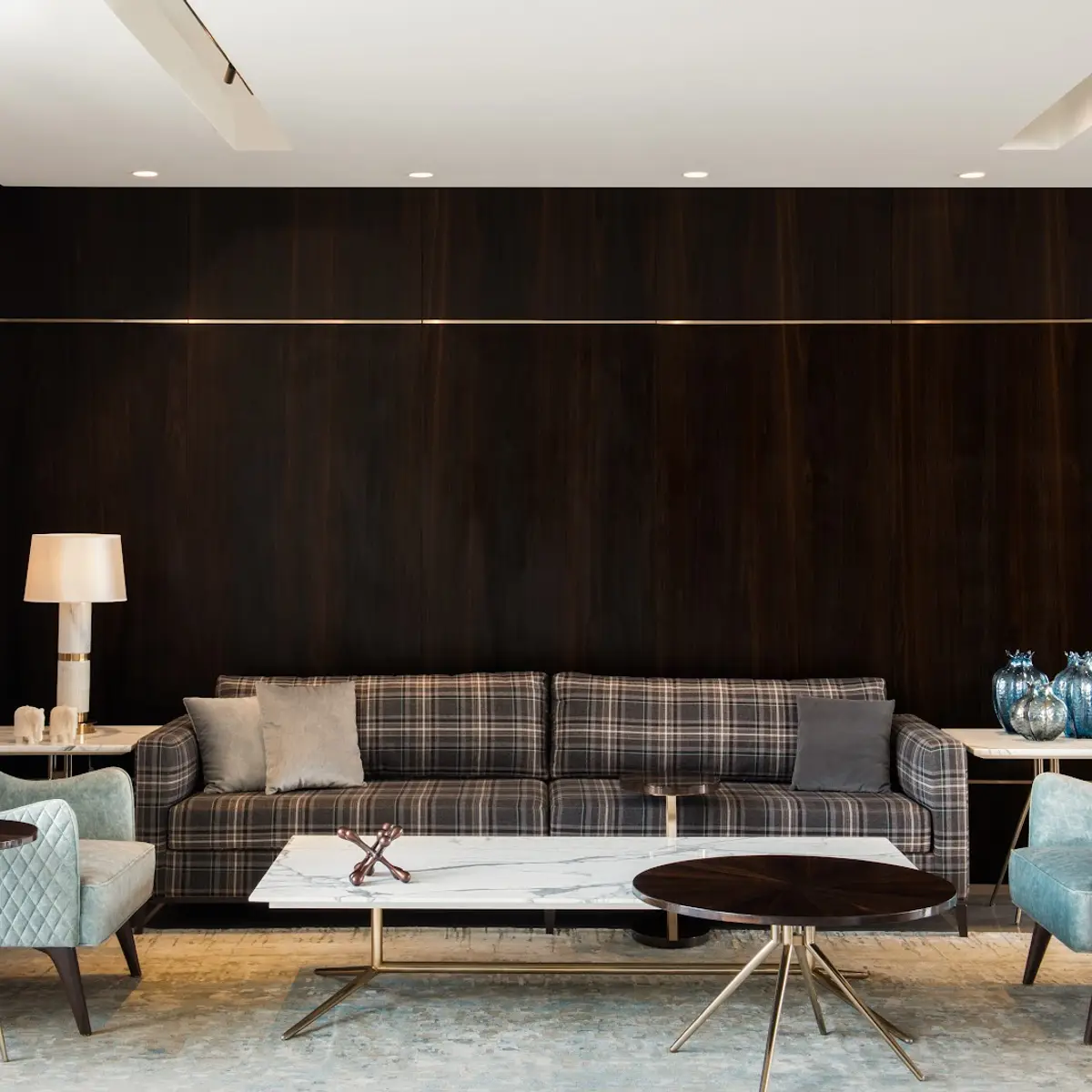 jewel tone luxury living room with panelling — real Indian home