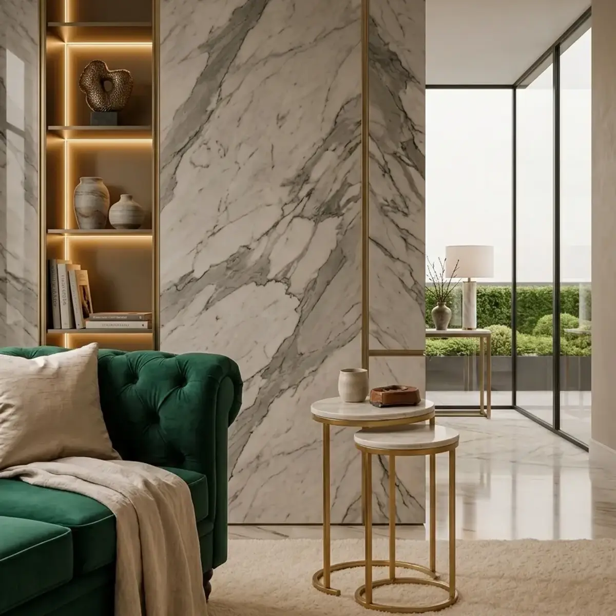 jewel tone luxury living room with cladding — real Indian home