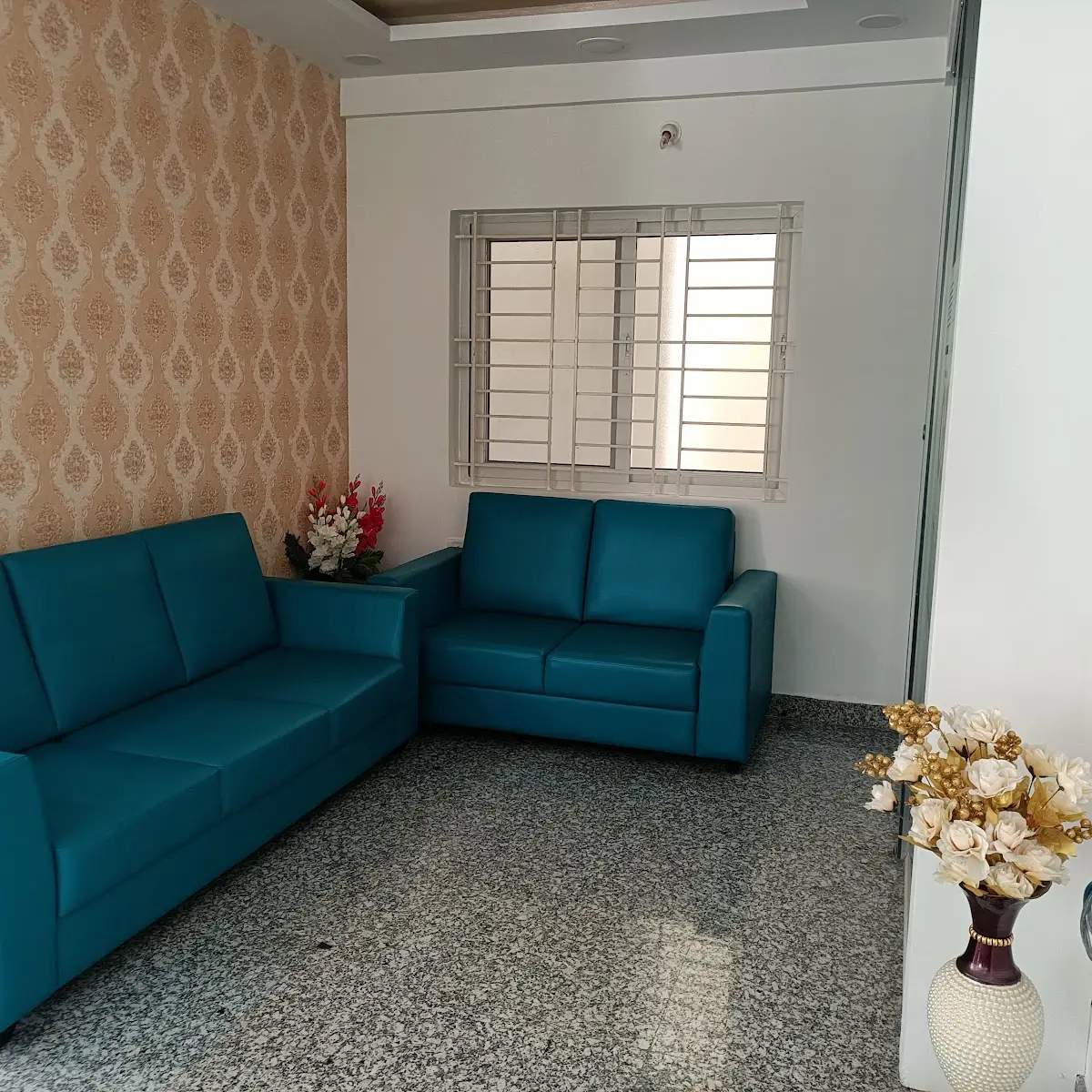 jewel tone living room with seating — real Indian home