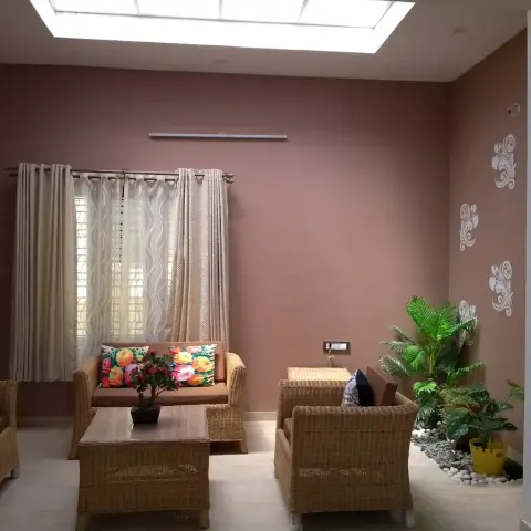 earthy living room with seating — real Indian home