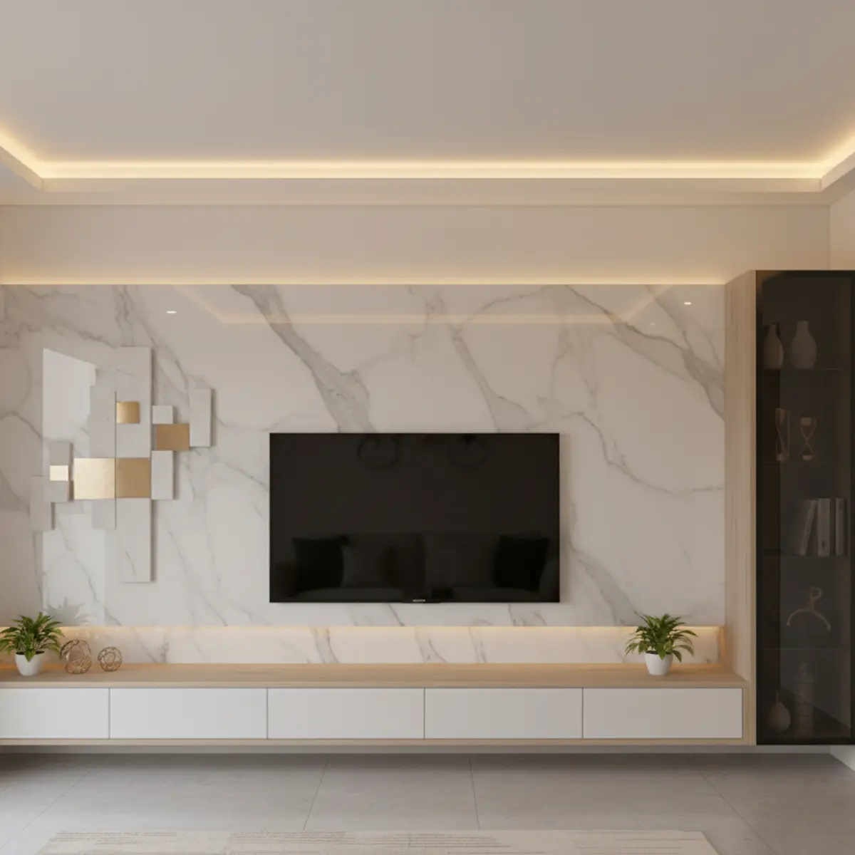 black and white modern minimalist living room with cladding — real Indian home