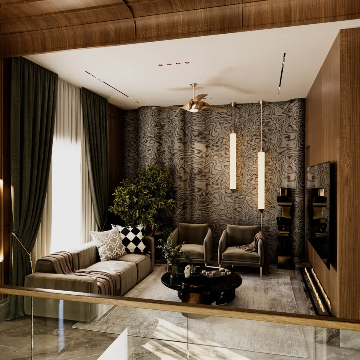 earthy luxury living room with wood — real Indian home