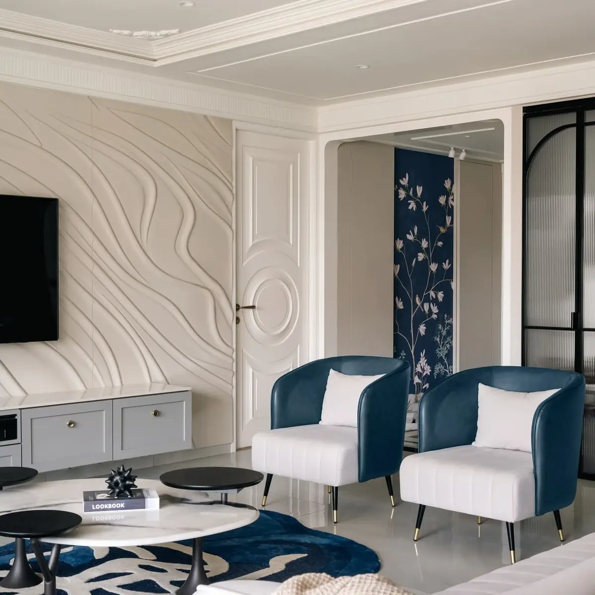 jewel tone luxury living room with texture — real Indian home
