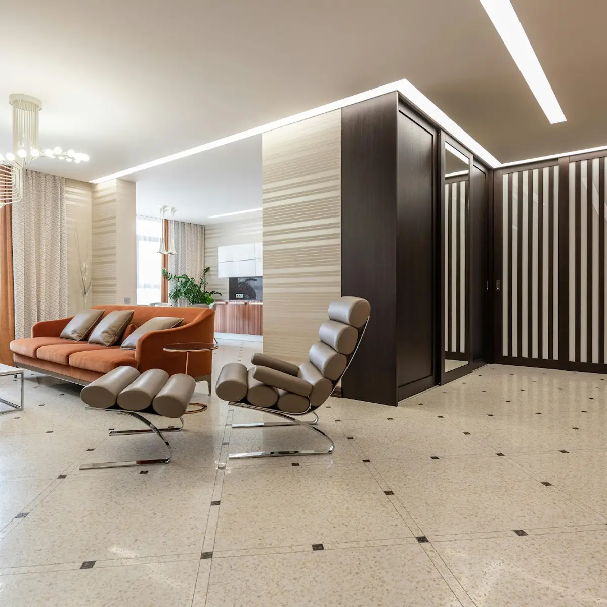 bold colour mid century living room with terrazzo — real Indian home