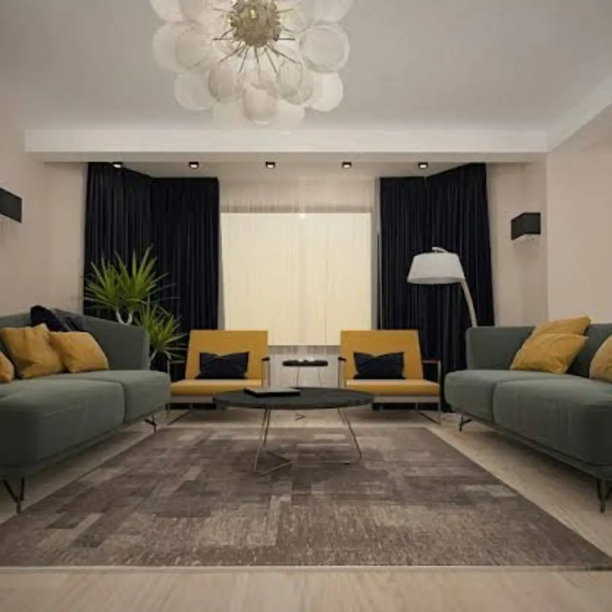 bold colour mid century living room with curtains — real Indian home