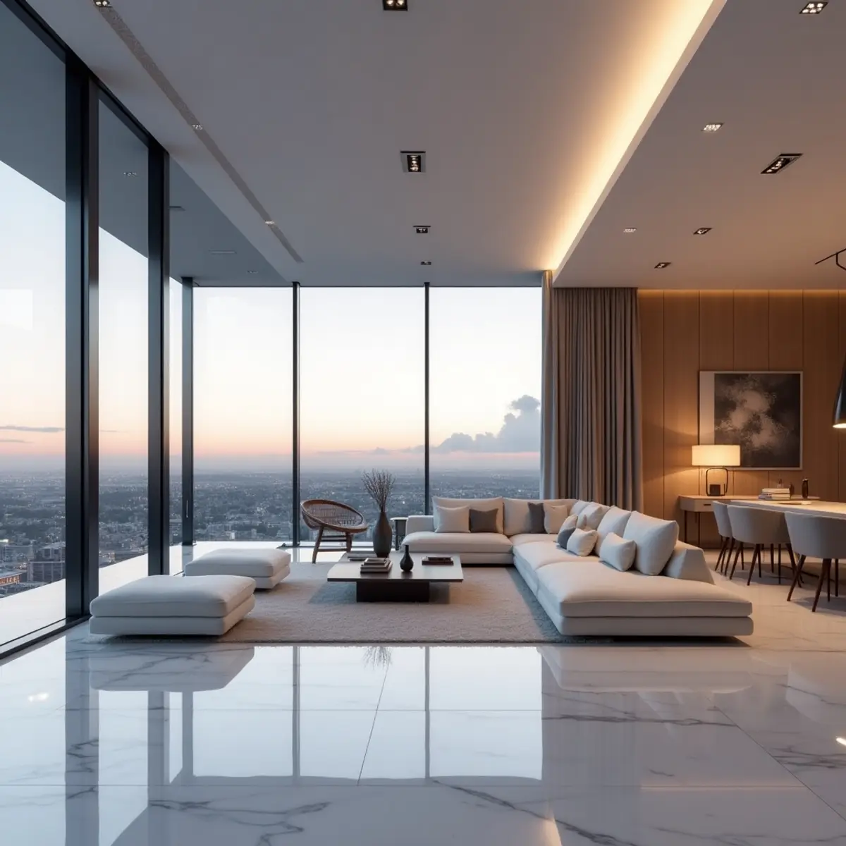 black and white modern minimalist living room with marble — real Indian home