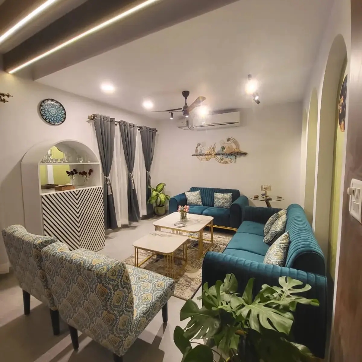 jewel tone boho living room with cove — real Indian home