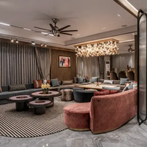 grey luxury living room with seating — real Indian home