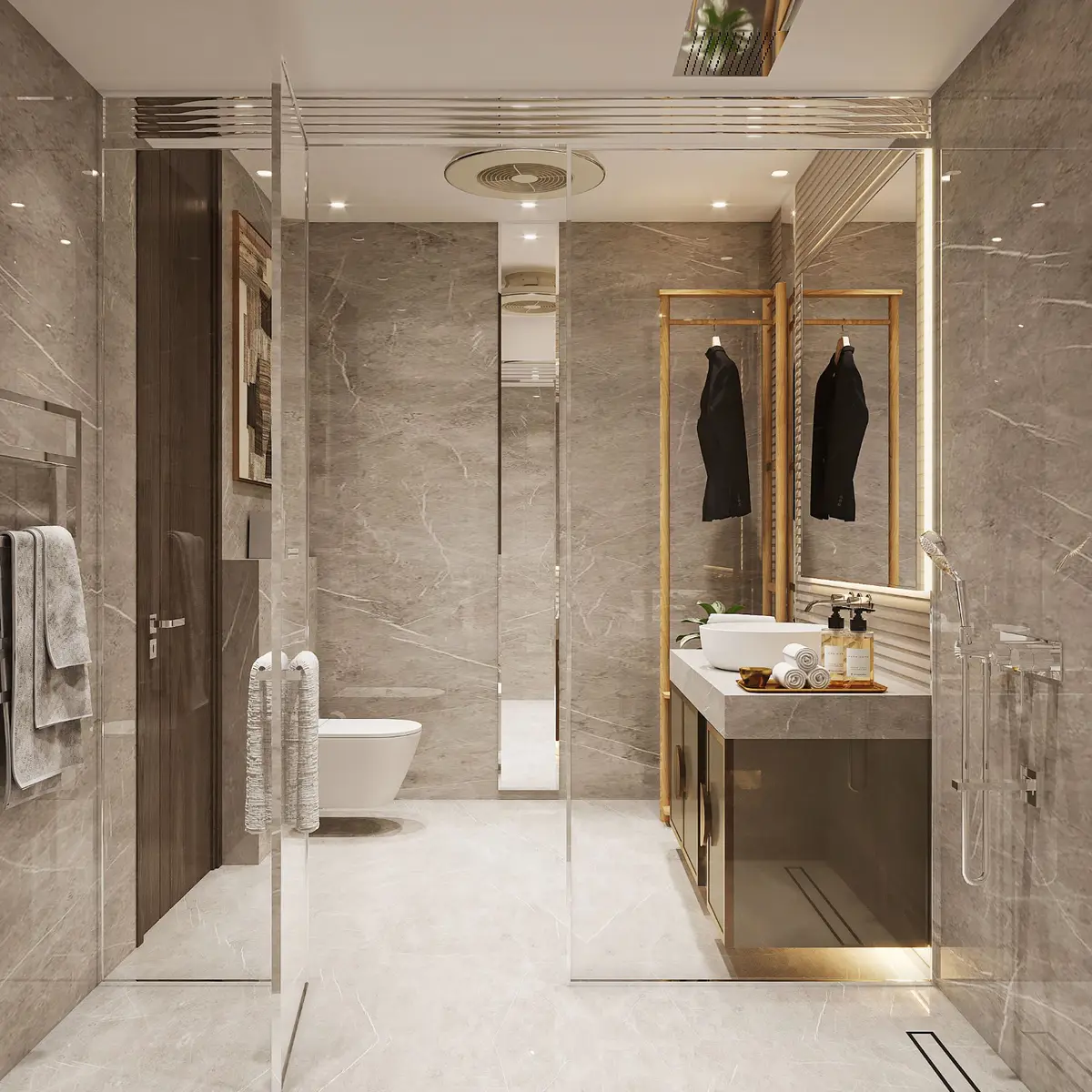 black and white luxury bathroom with tiles — real Indian home