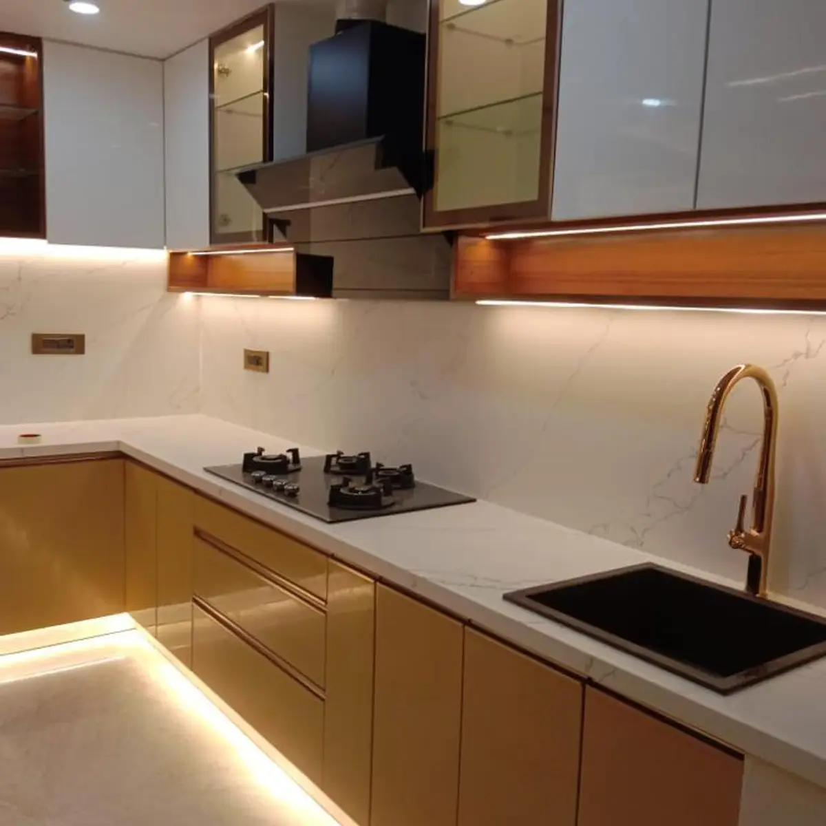 jewel tone luxury kitchen with layout — real Indian home