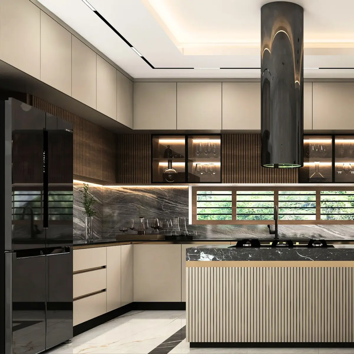 earthy luxury kitchen with layout — real Indian home
