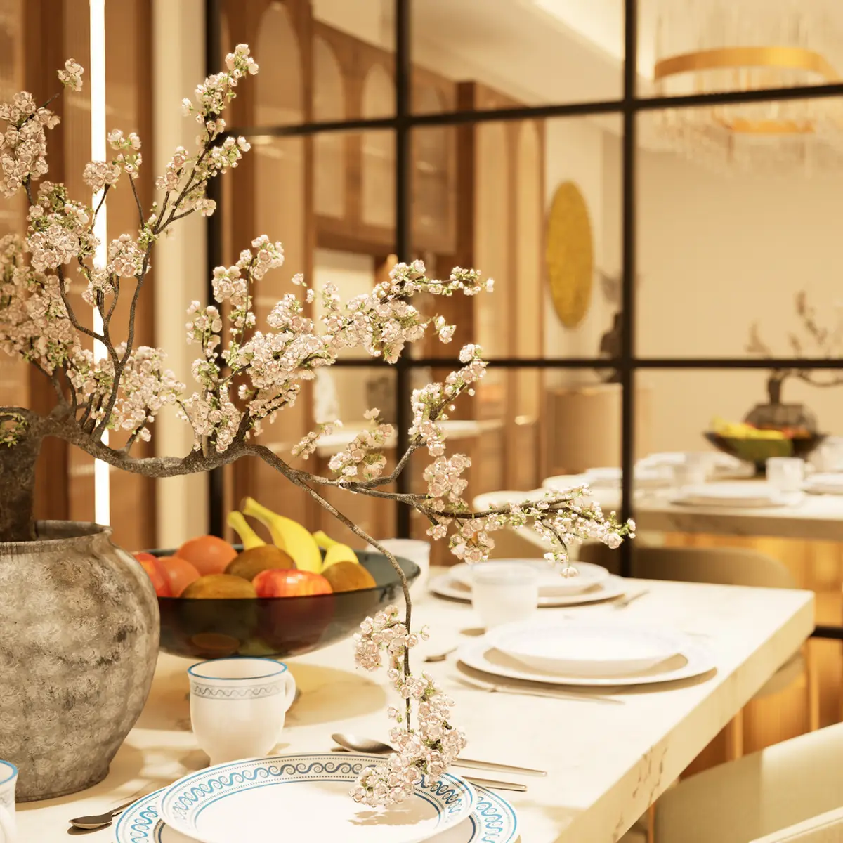 beige luxury dining room with dining — real Indian home