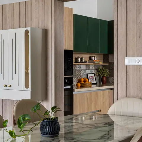 earthy modern indian dining room with panelling — real Indian home
