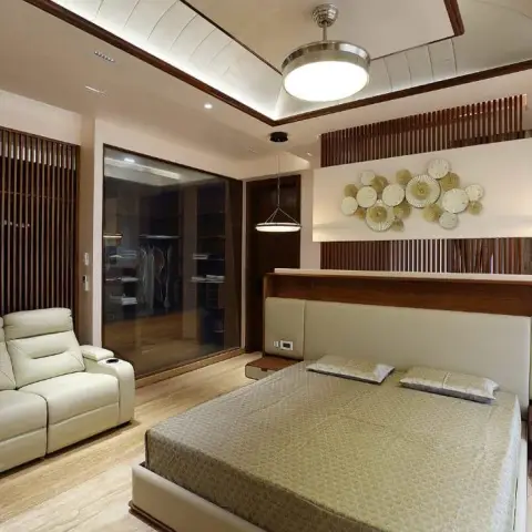 beige japandi master bedroom with jaali — real Indian home