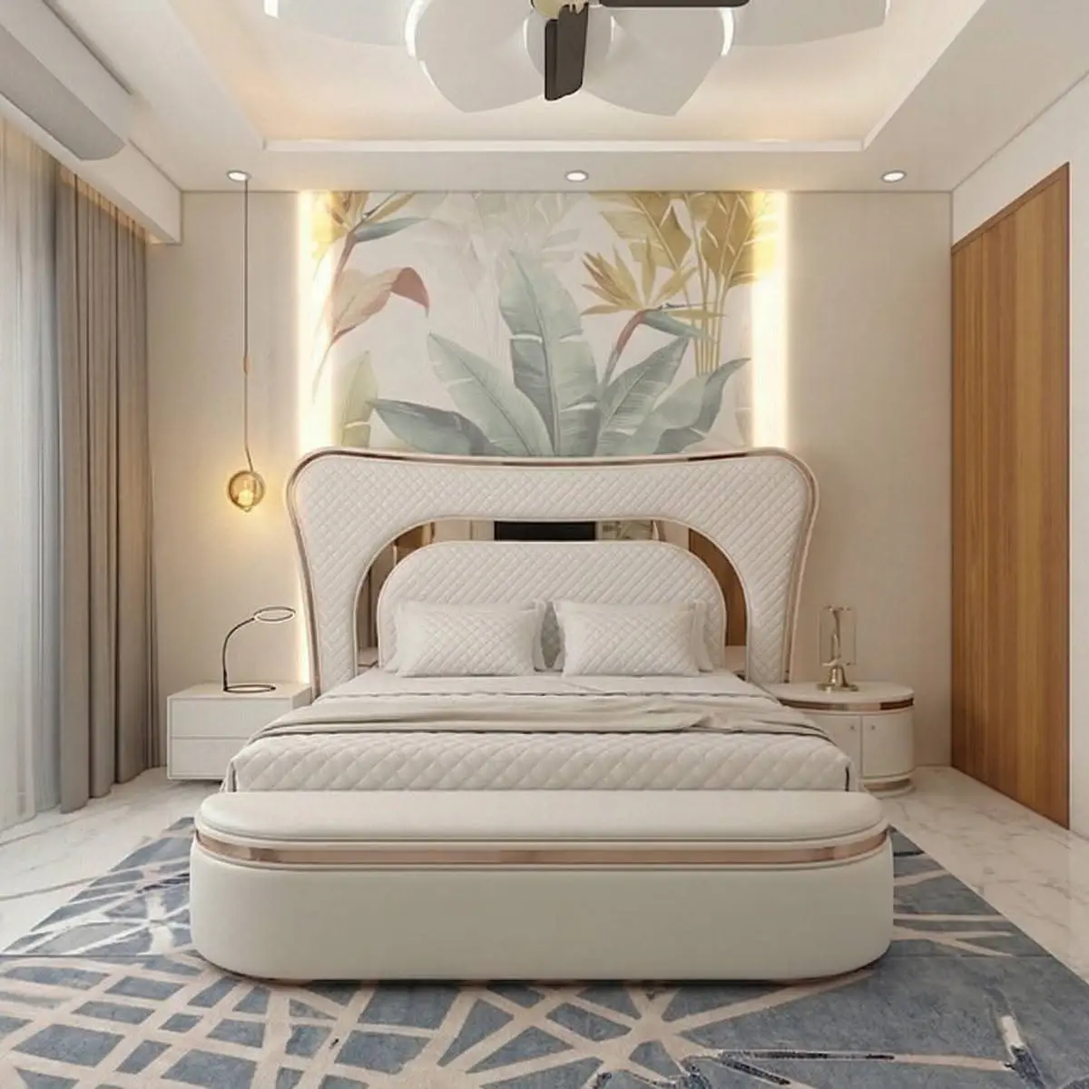 beige modern indian master bedroom with bed — real Indian home