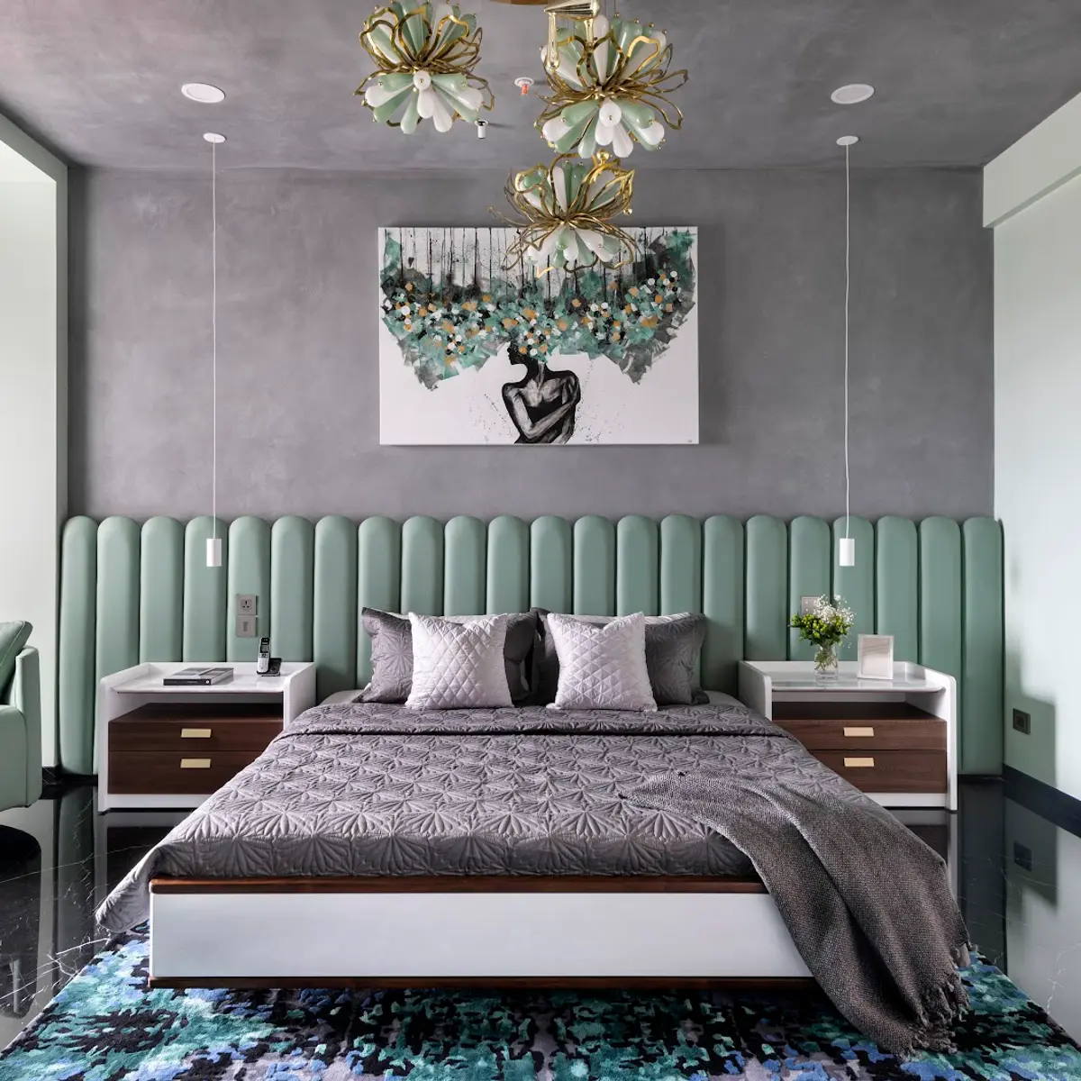 pastel luxury master bedroom with texture — real Indian home