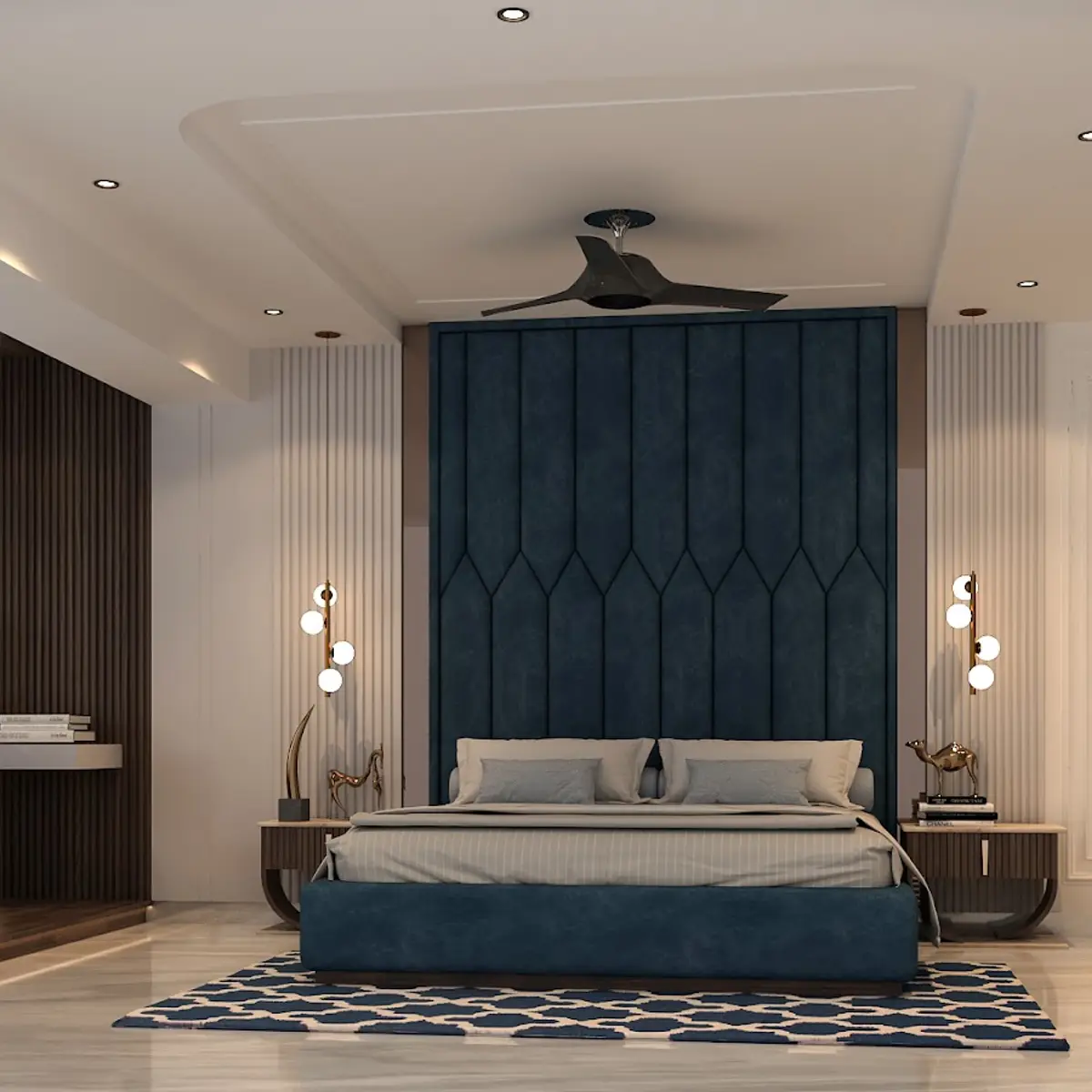 jewel tone luxury master bedroom with panelling — real Indian home