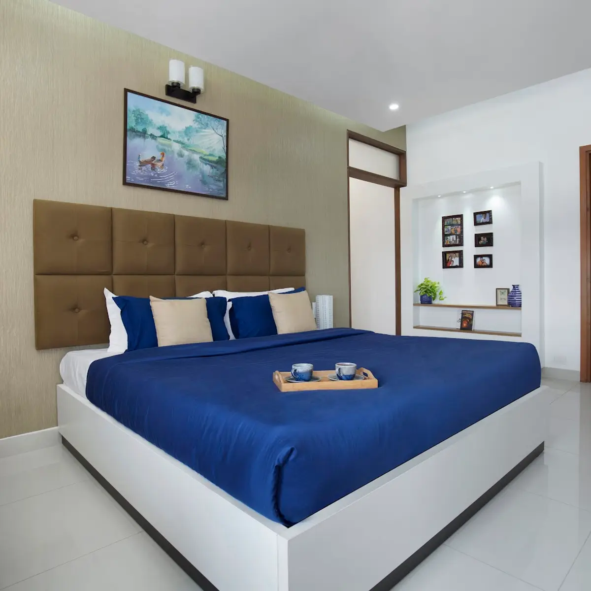 jewel tone traditional master bedroom with wallpaper — real Indian home