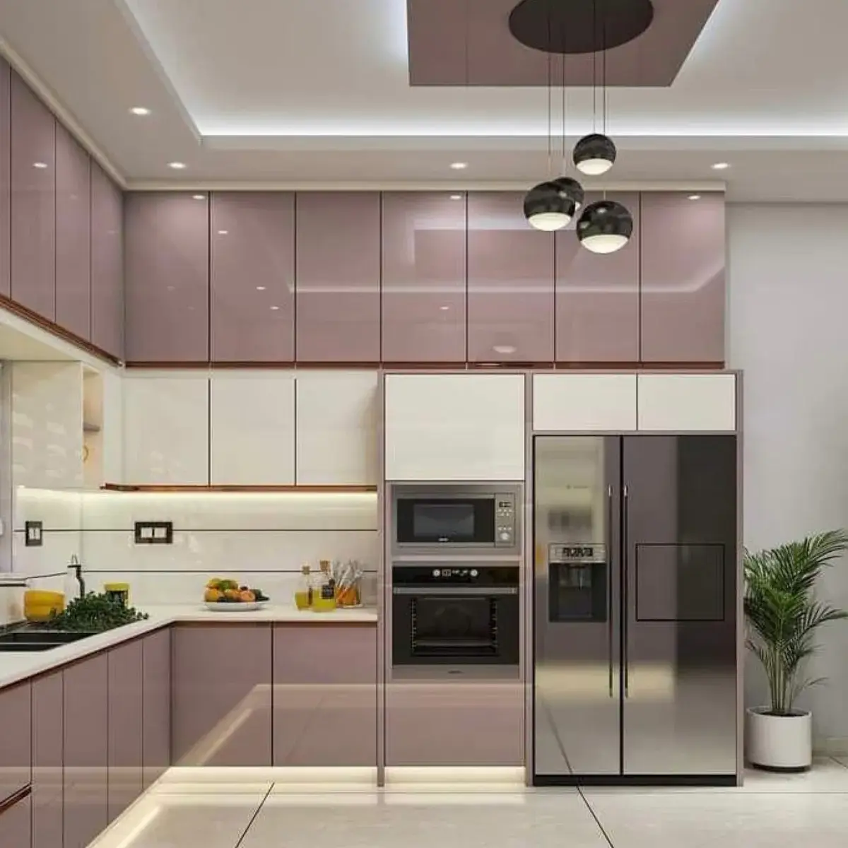 pastel modern indian kitchen with shutter — real Indian home