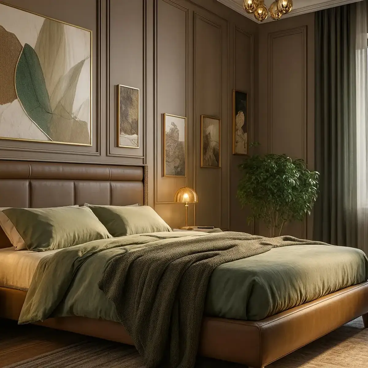 earthy traditional master bedroom with moulding — real Indian home