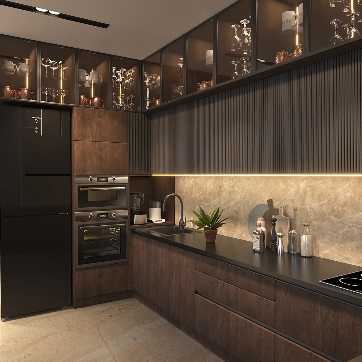 earthy luxury kitchen with layout — real Indian home