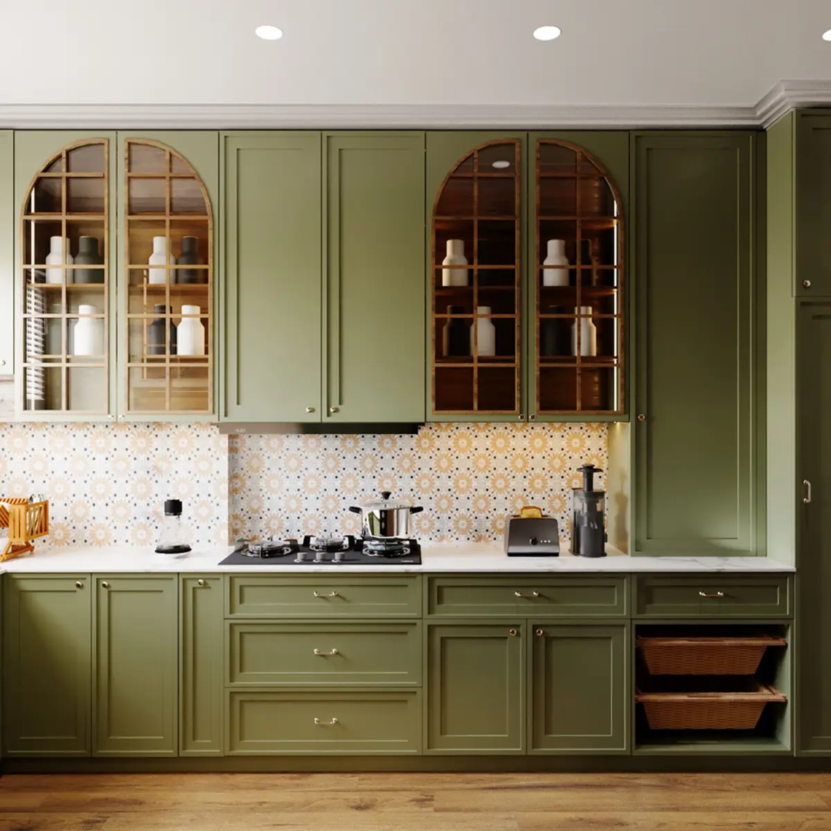 earthy traditional kitchen with shutter — real Indian home