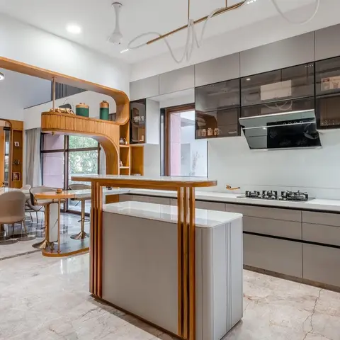 grey modern minimalist kitchen with layout — real Indian home