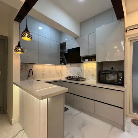 grey modern indian kitchen with layout — real Indian home