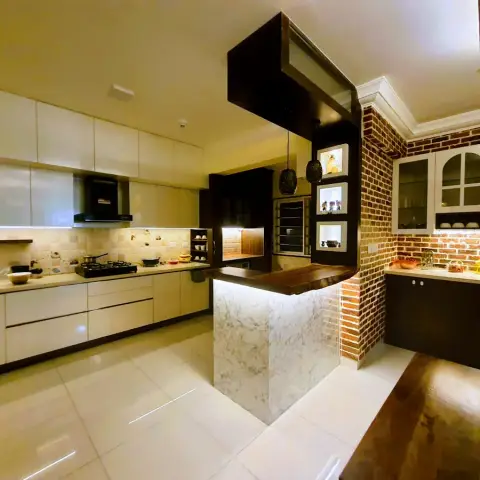 earthy industrial kitchen with layout — real Indian home