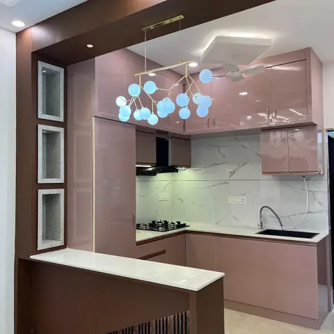 pastel luxury kitchen with layout — real Indian home