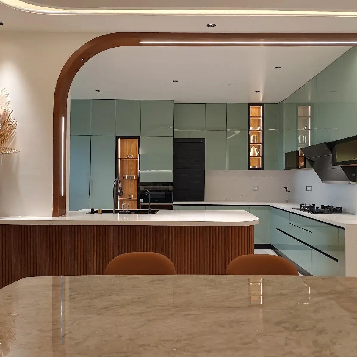 earthy modern indian kitchen with layout — real Indian home