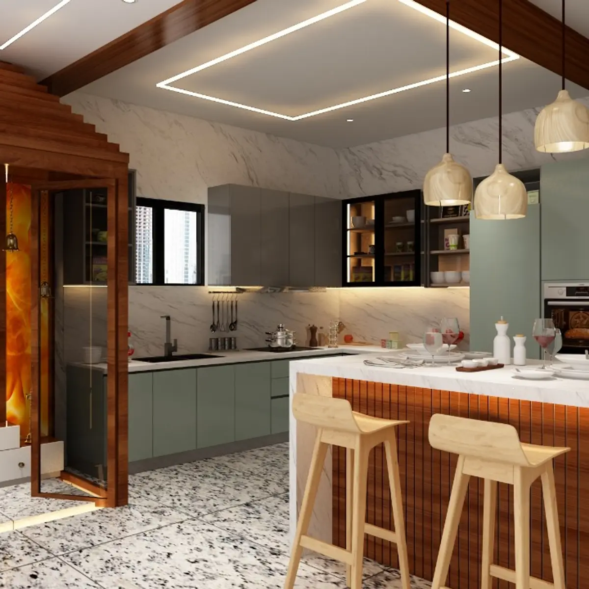 beige modern indian kitchen with layout — real Indian home