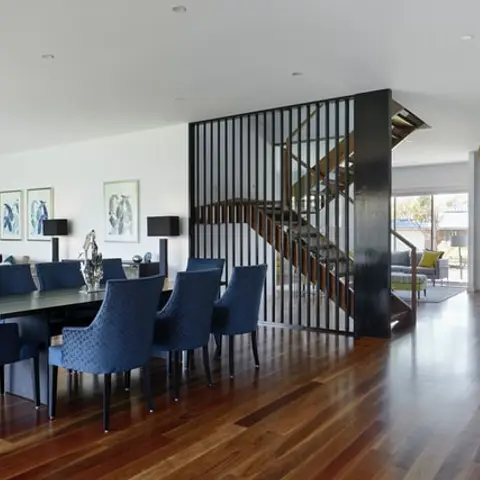jewel tone dining room with wood — real Indian home