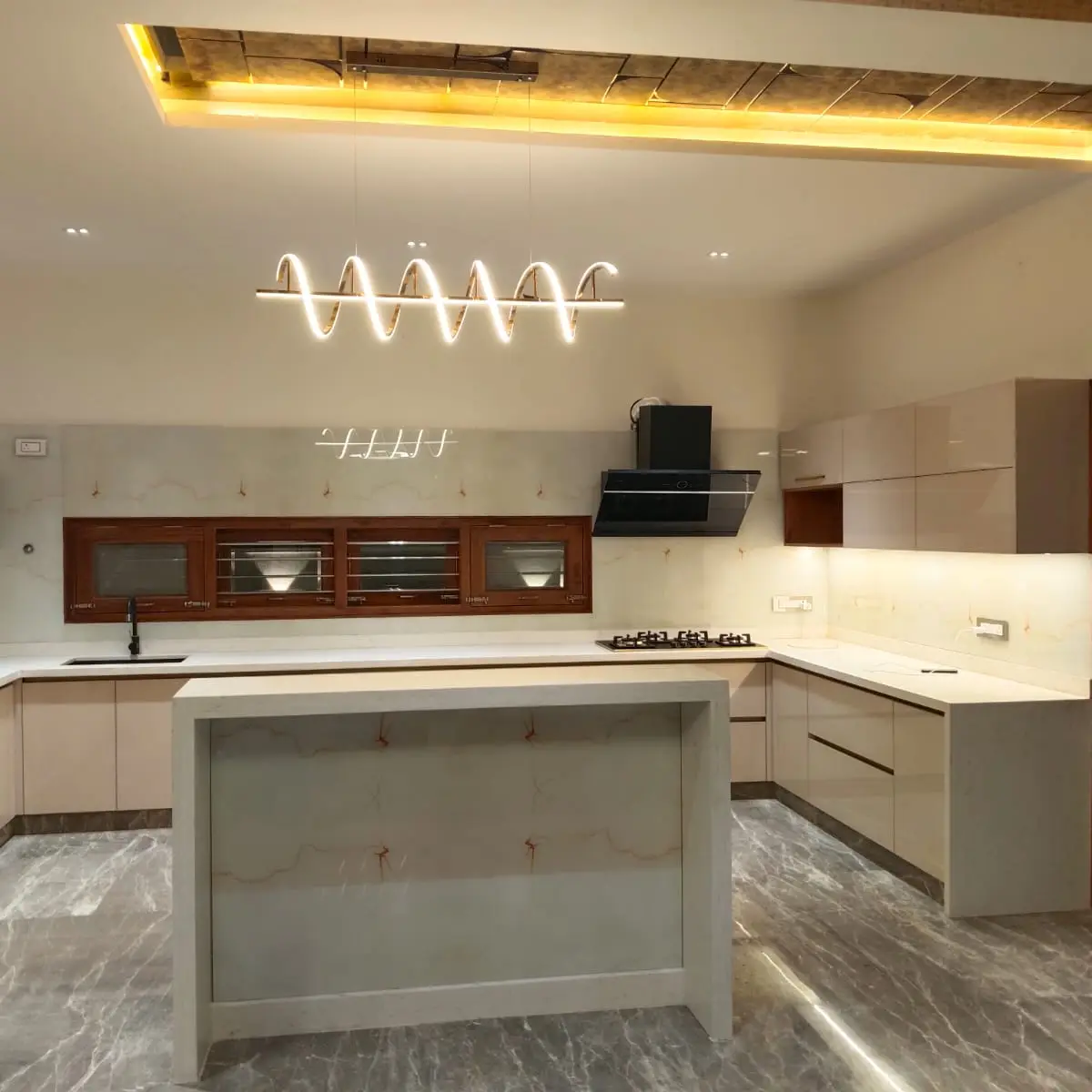 beige luxury kitchen with layout — real Indian home