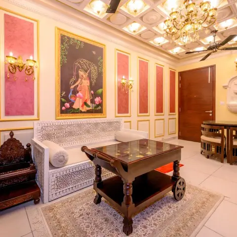 jewel tone traditional entrance foyer with main — real Indian home