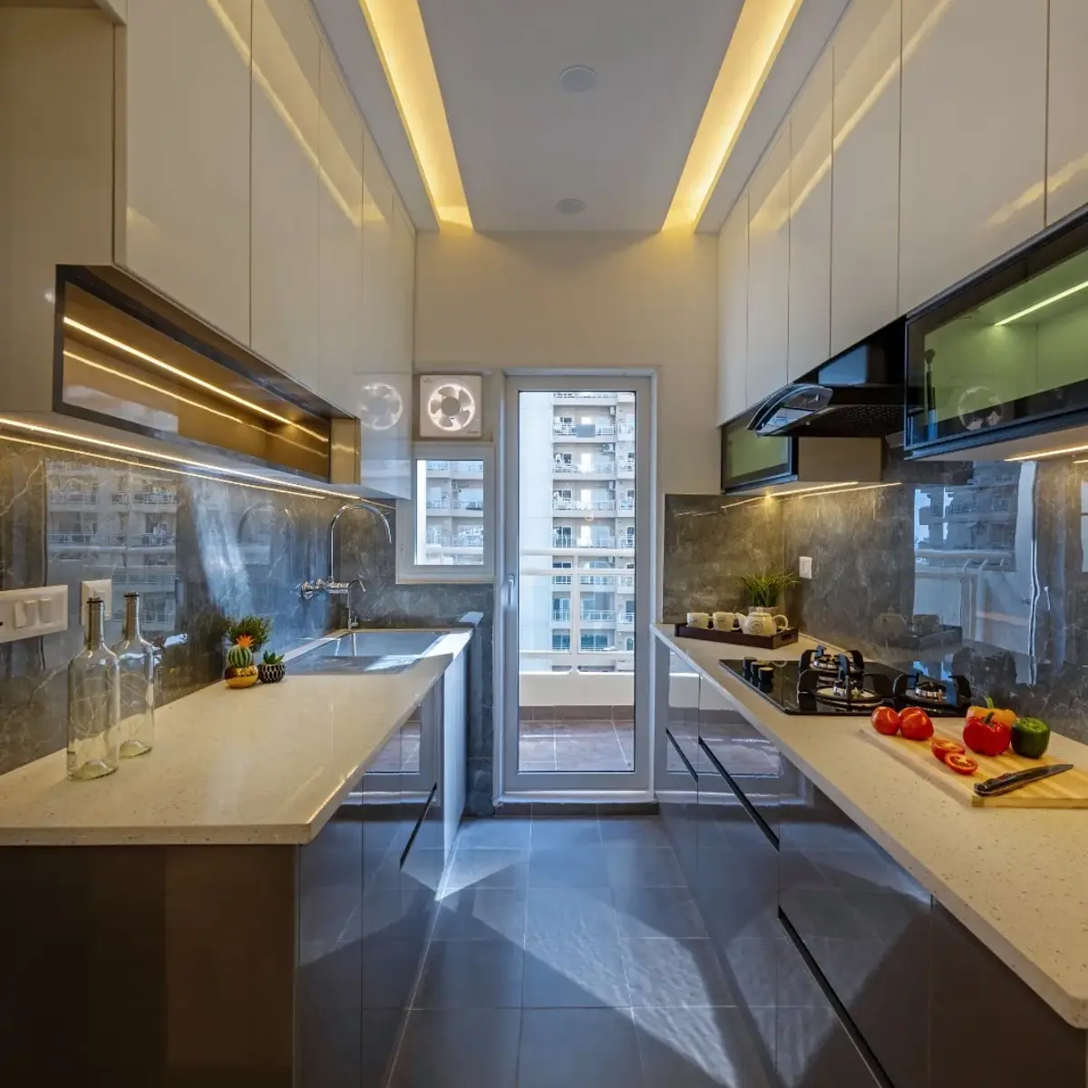 grey modern indian kitchen with layout — real Indian home