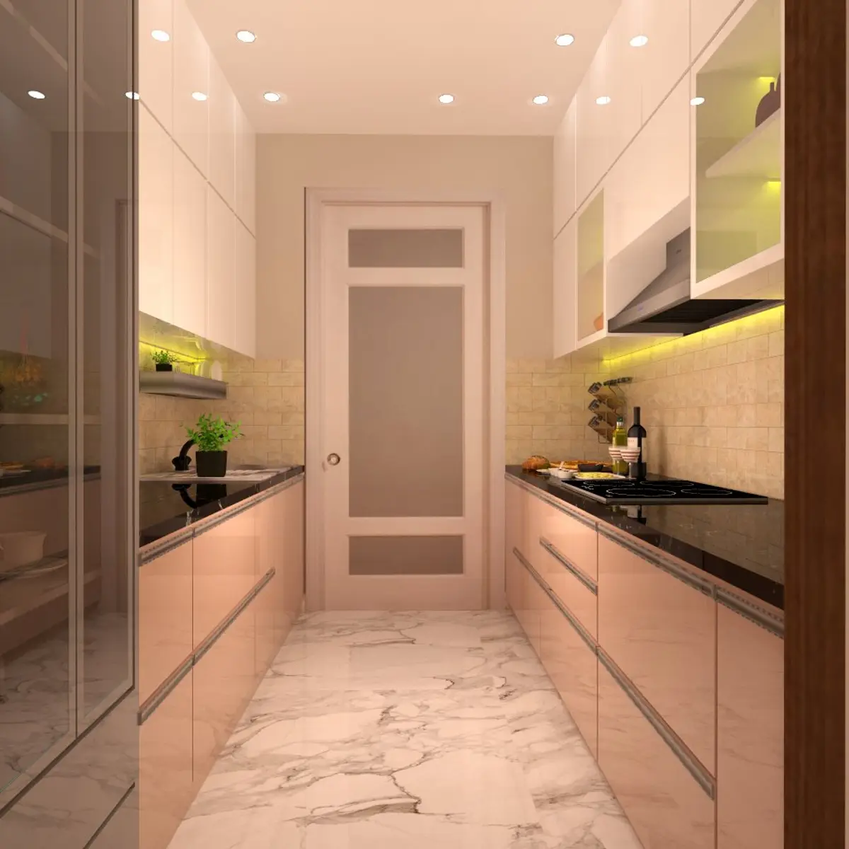 pastel modern indian kitchen with shutter — real Indian home
