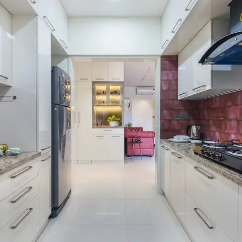 jewel tone modern indian kitchen with layout — real Indian home