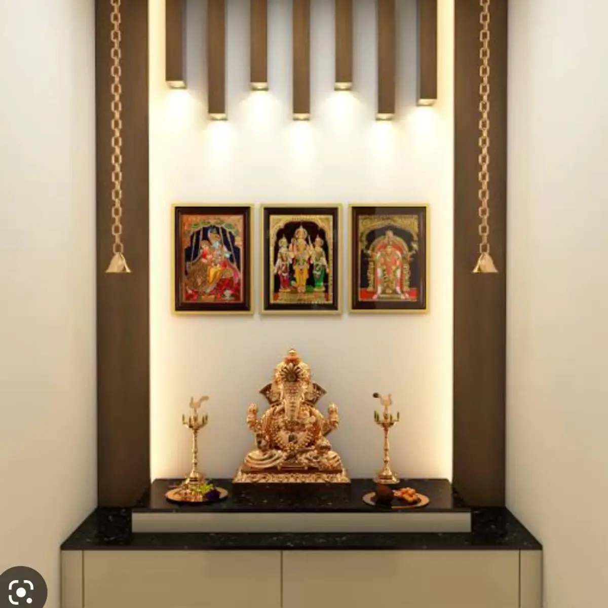 beige modern indian pooja room with pooja — real Indian home