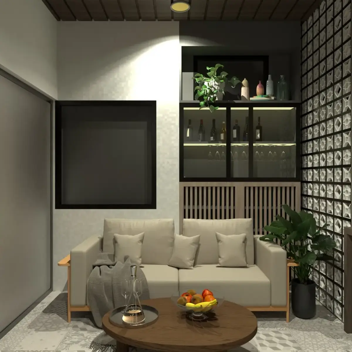 grey modern minimalist balcony with balcony — real Indian home