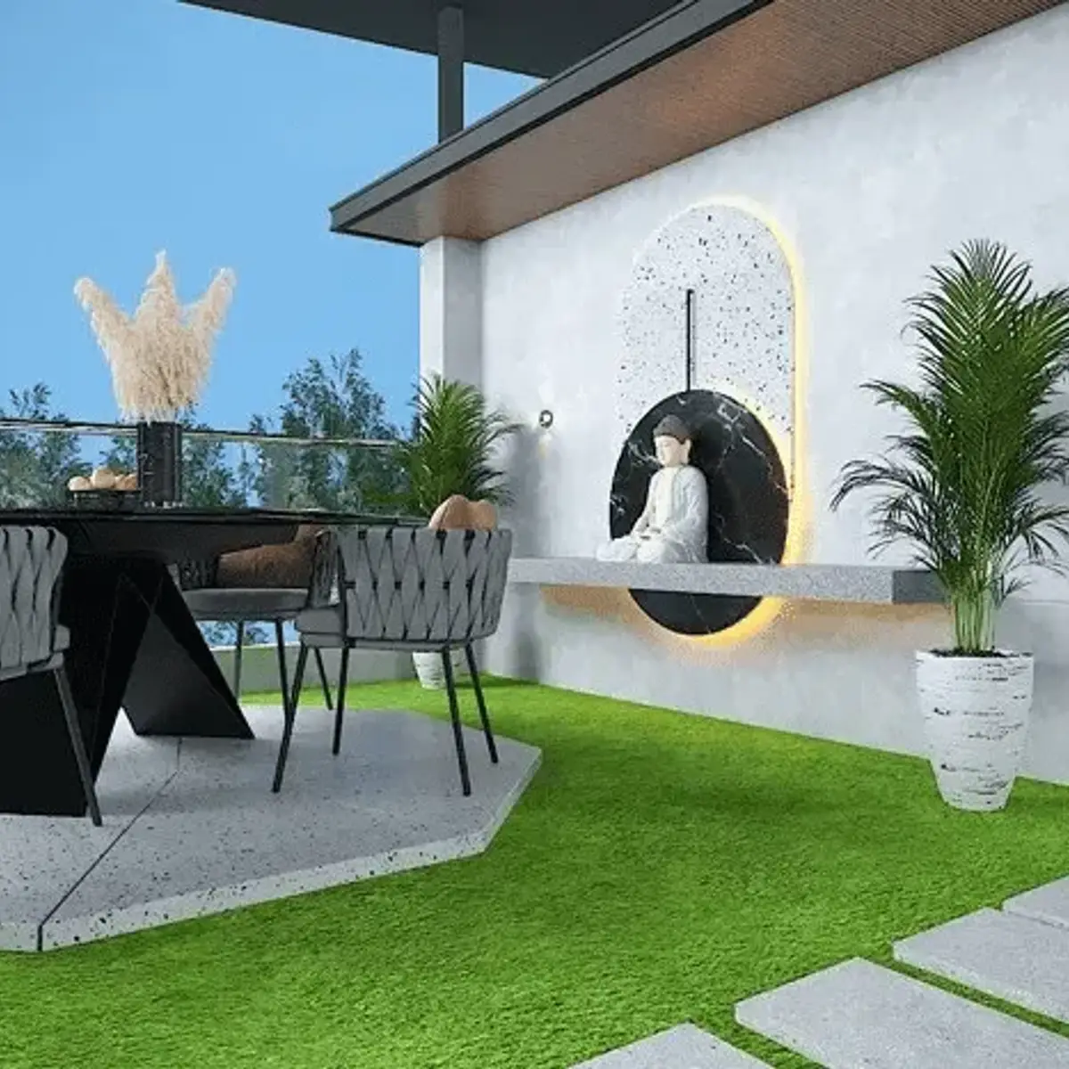 grey modern minimalist balcony with balcony — real Indian home