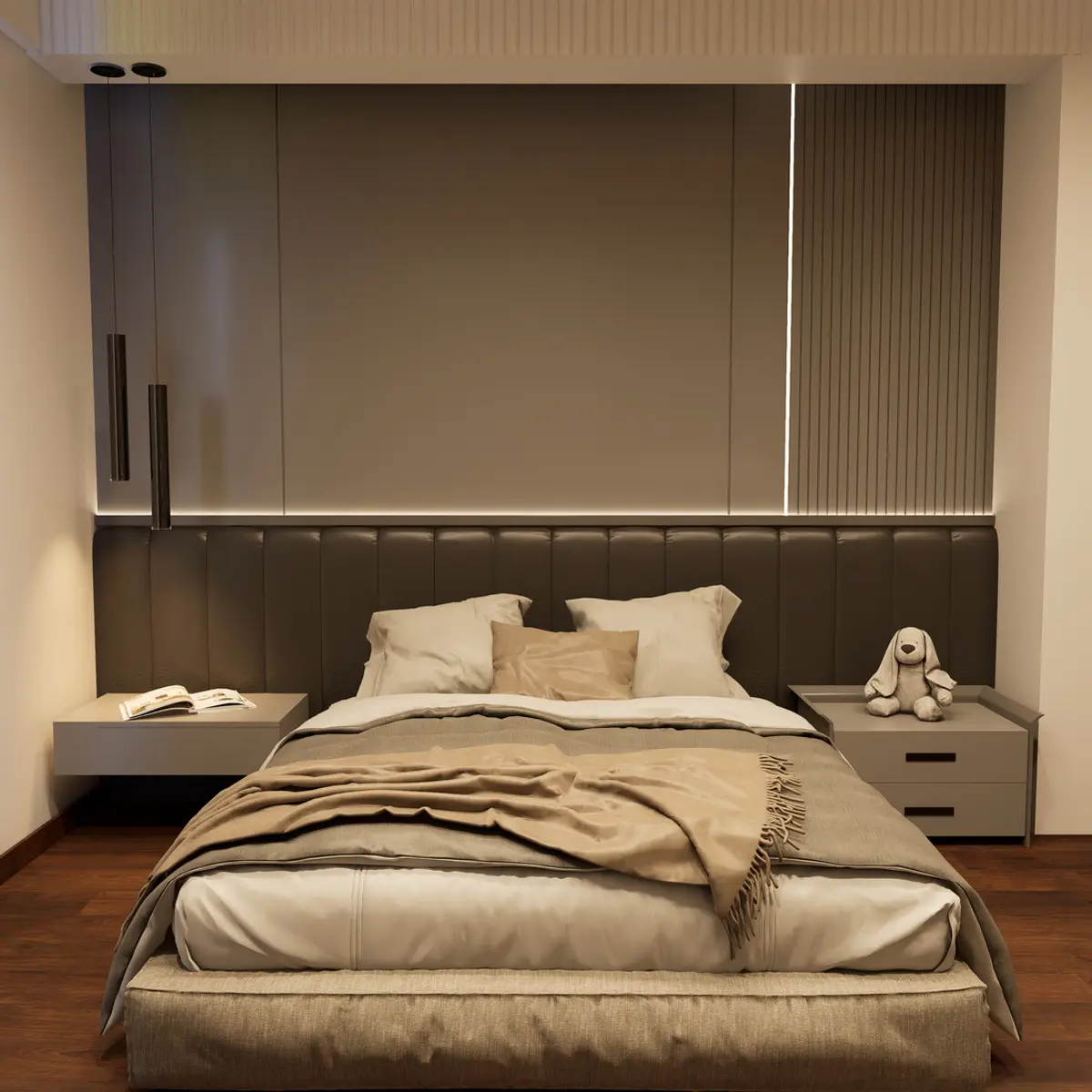 beige modern minimalist kids bedroom with wardrobe — real Indian home