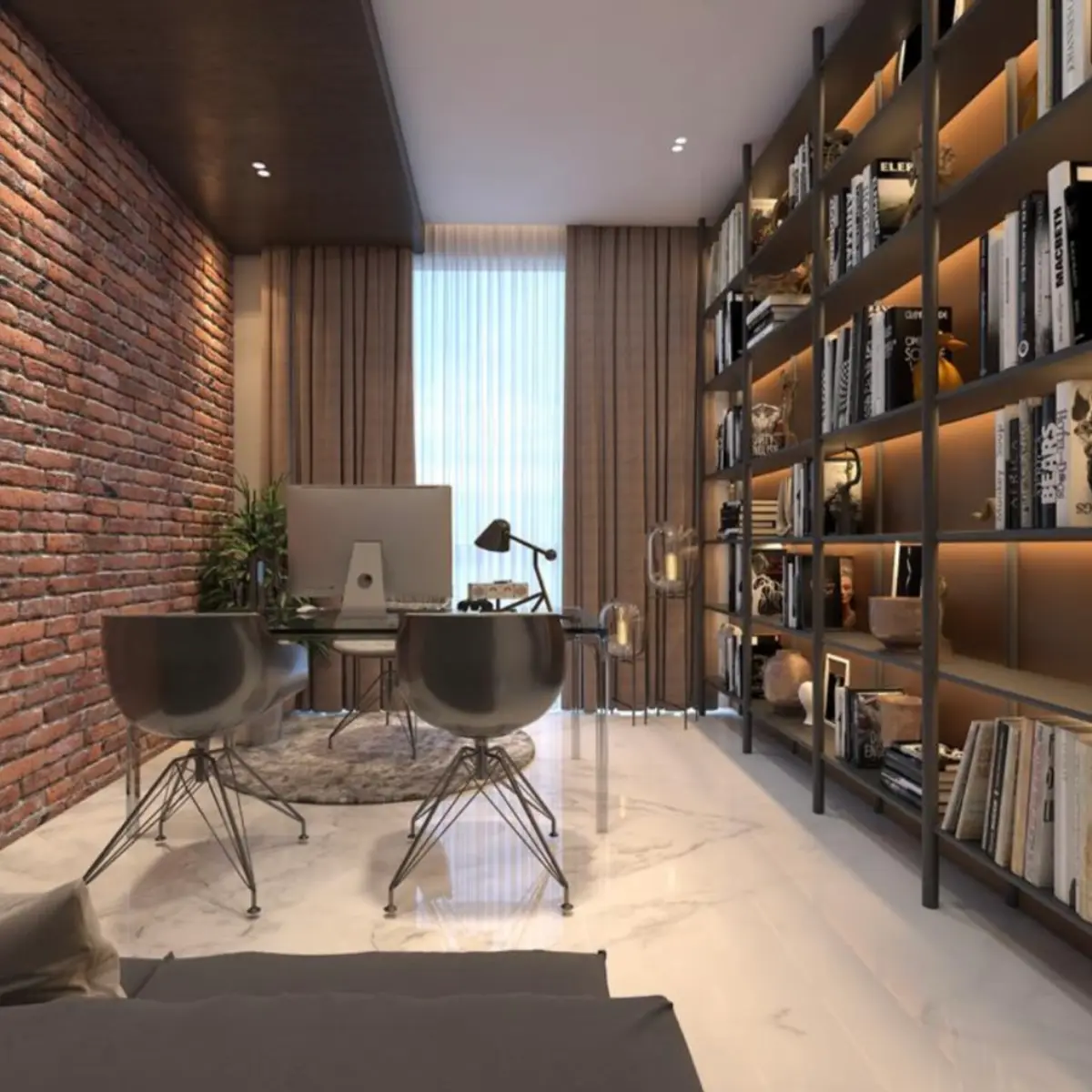 earthy industrial study room with cladding — real Indian home