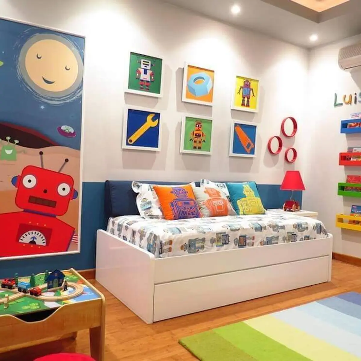 bold colour kids bedroom with bed — real Indian home