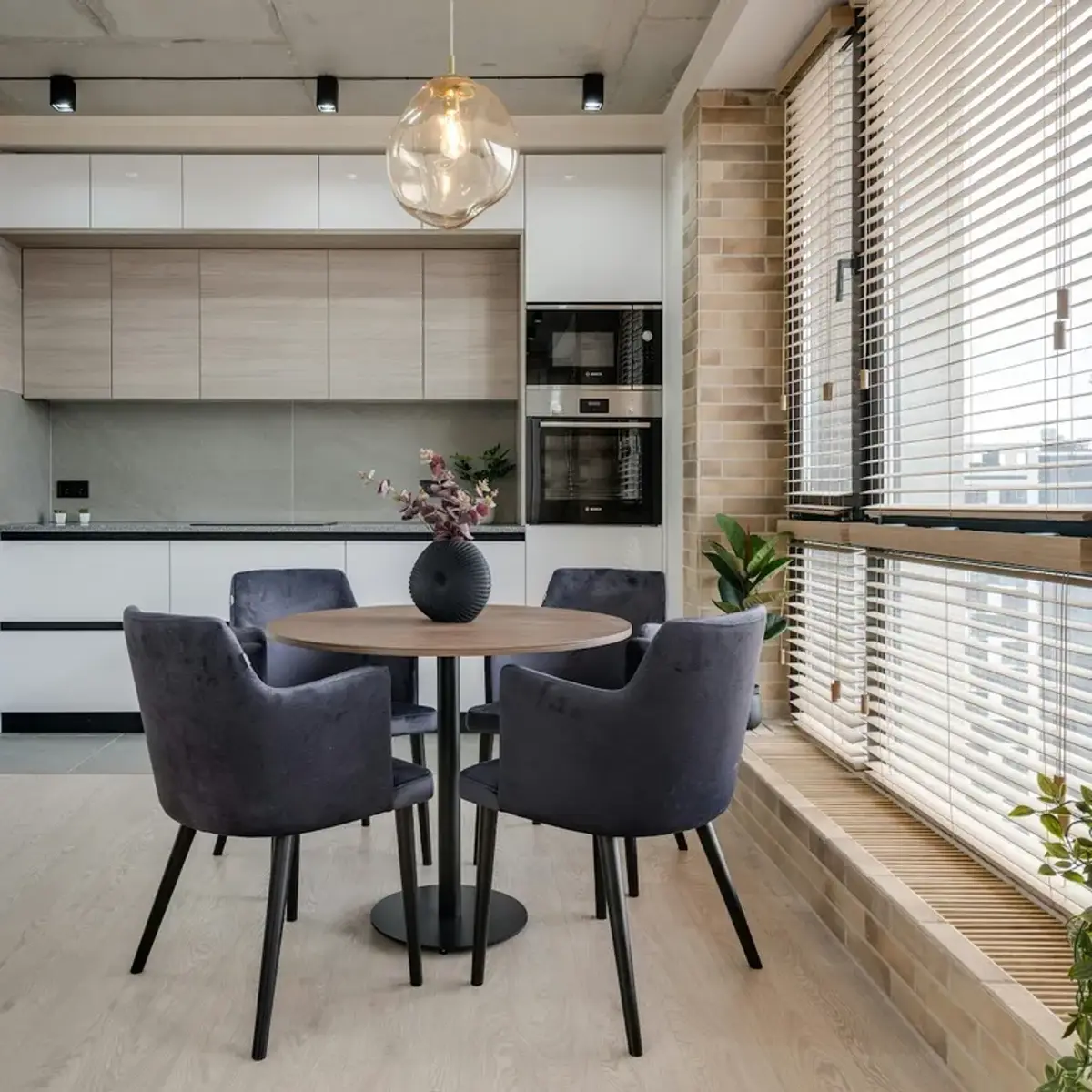 beige modern minimalist dining room with layout — real Indian home