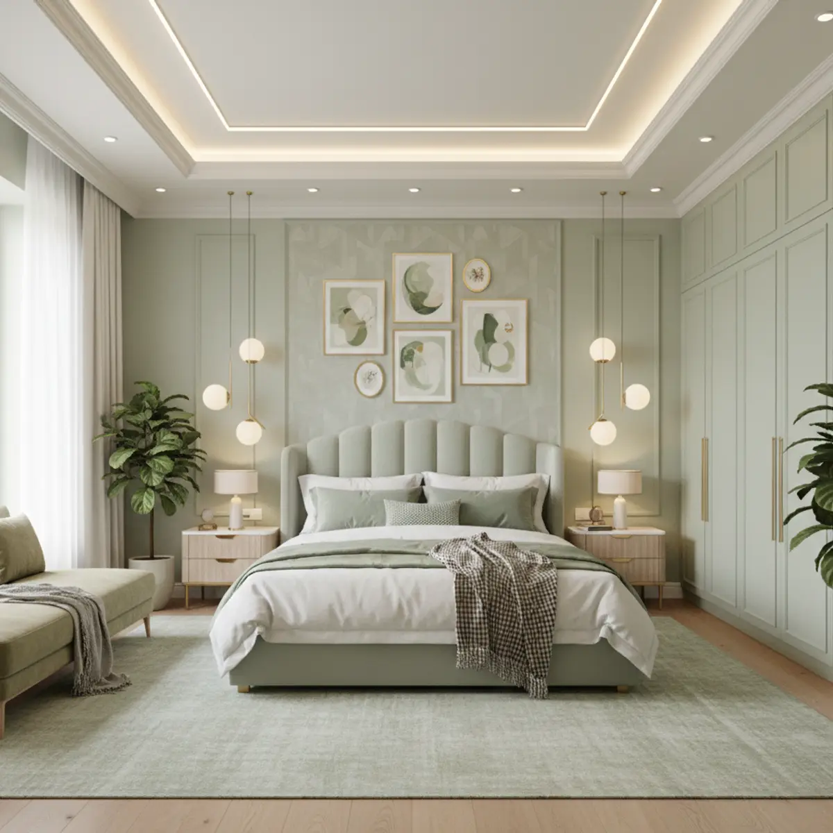 pastel traditional master bedroom with cove — real Indian home
