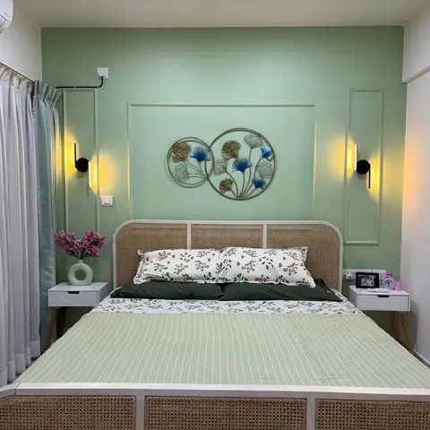 pastel modern indian master bedroom with paint — real Indian home