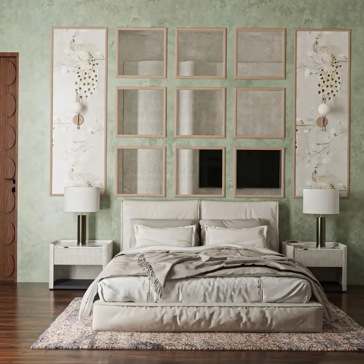 pastel modern indian master bedroom with texture — real Indian home